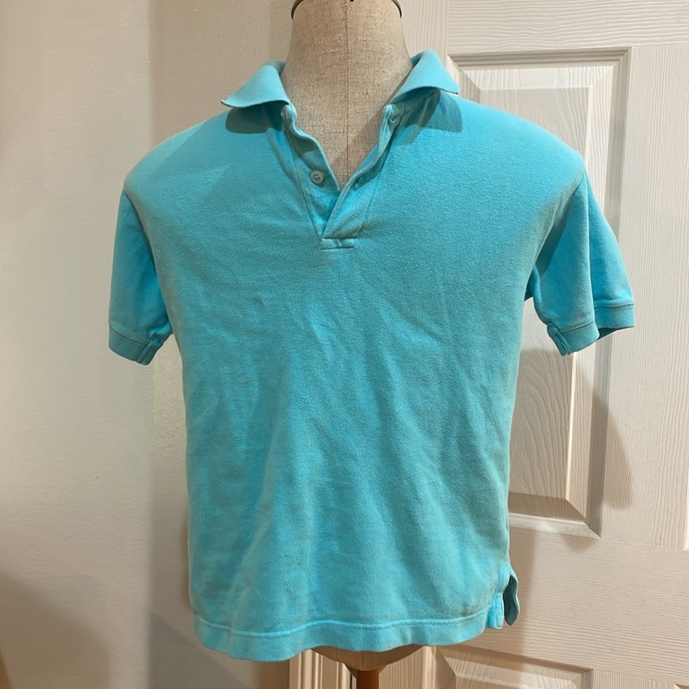 Vintage Talbots kids short sleeve polo shirt collar turquoise 100% cotton size M